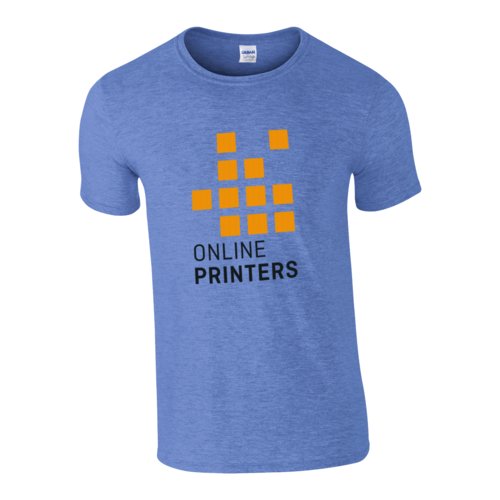 Blau meliertes Baumwoll-T-Shirt fr Herren mit Rundhalsausschnitt.