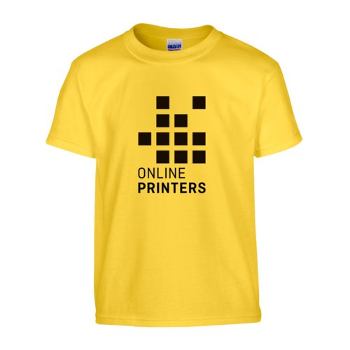 Gelbes Baumwoll-T-Shirt, Unisex-Schnitt, mit kurzen rmeln.