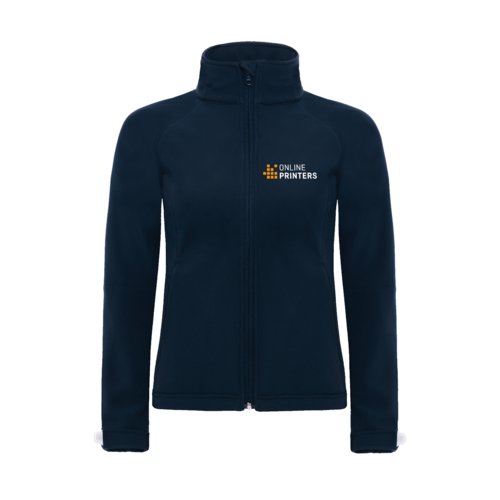 Marineblaue Softshelljacke fr Damen mit durchgehendem Reiverschluss.