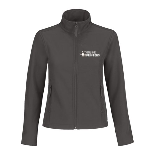 Dunkelgraue Softshelljacke aus Polyester und Elasthan mit Reiverschluss.
