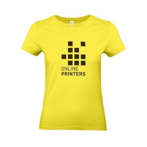Gelbes Baumwoll-T-Shirt fr Damen mit kurzen rmeln.