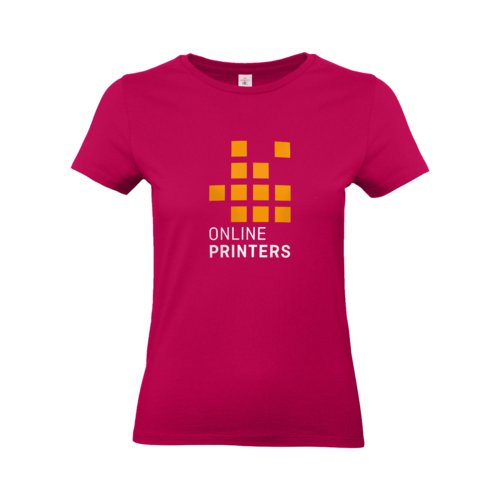 Fuchsiafarbenes Damen T-Shirt aus Baumwolle mit kurzen rmeln.