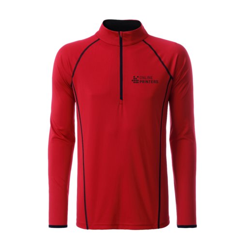 Rotes Longsleeve aus Polyester mit Reiverschluss.