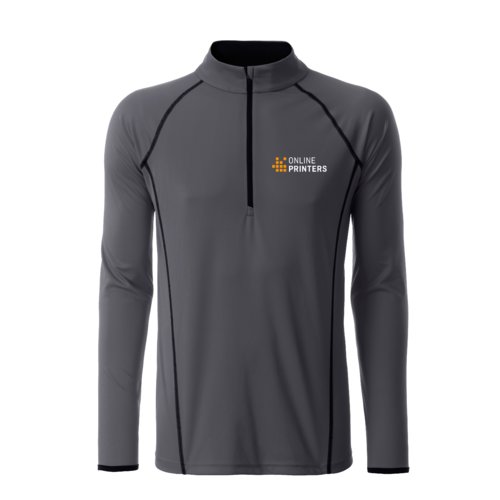 Dunkelgraues Polyester Langarmshirt mit kurzem Reiverschluss.