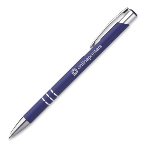Blauer Metall-Kugelschreiber mit Clip und Druckknopf.
