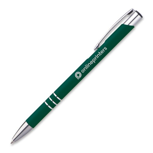 Grner Metall-Kugelschreiber mit Clip und Druckknopf.