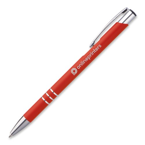 Roter Metall-Kugelschreiber mit Clip und Druckknopf.