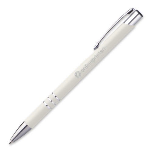 Weier Metall-Kugelschreiber mit Clip und Druckknopf.