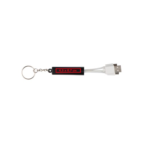 Schwarzes USB-Ladekabel mit Schlsselanhnger und drei verschiedenen Anschlssen.