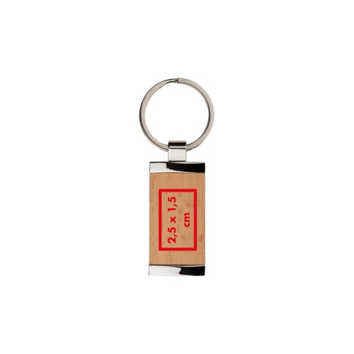 Holz-Schlsselanhnger mit Metalleinfassung und Ring.