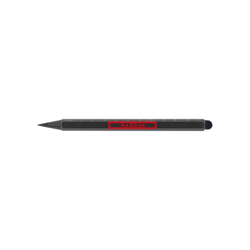 Schwarzer, tintenloser Stift mit abgerundetem Ende.