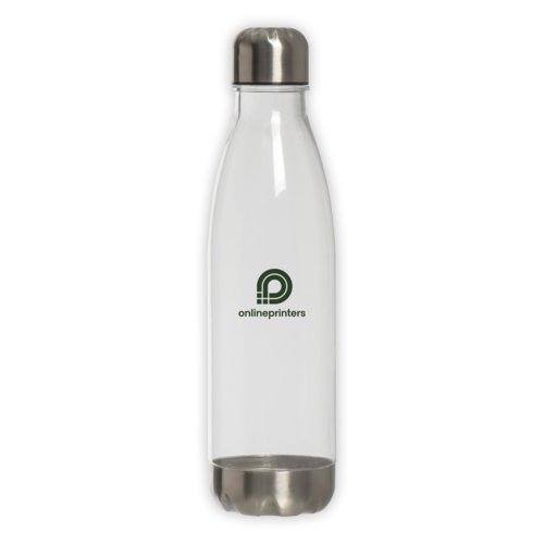 Transparente Trinkflasche mit Schraubverschluss.