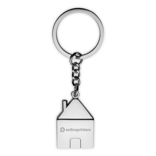 Metall-Schlsselanhnger in Hausform mit Schlsselring.