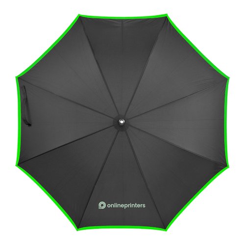 Schwarz-Grner Automatik-Regenschirm mit Bezug und Trageschlaufe.