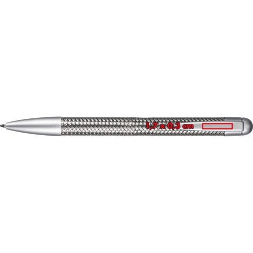 Silberner Metall-Kugelschreiber mit Clip und Druckknopfmechanik.