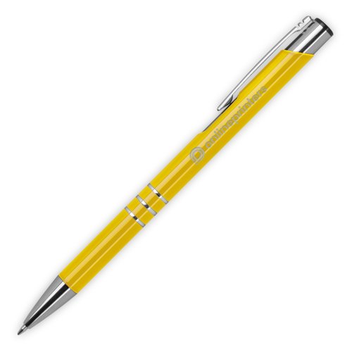 Gelber Metall-Kugelschreiber mit Clip und Druckmechanismus.