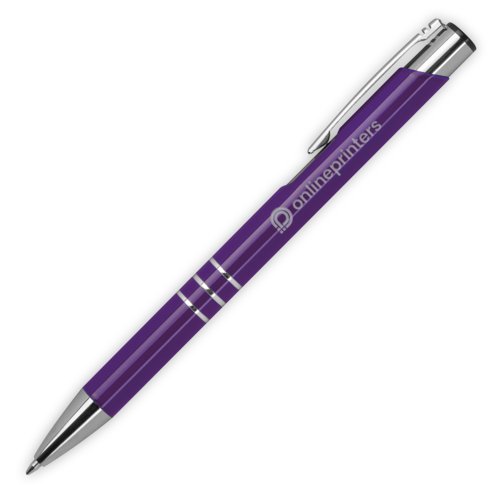 Violetter Metall-Kugelschreiber mit Clip und Druckmechanik.
