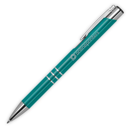 Trkiser Metall-Kugelschreiber mit Clip und Druckknopf.