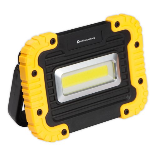 Gelbe/schwarze COB-Baulampe mit Standfu.