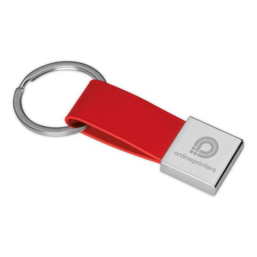 Roter Schlsselanhnger mit Metallring.