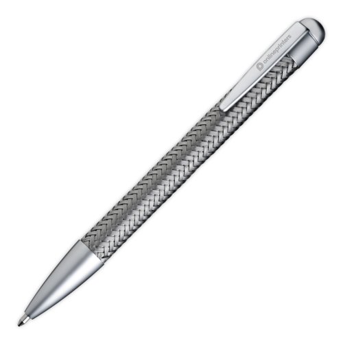Silberner Metall-Kugelschreiber mit Clip und Druckknopf.