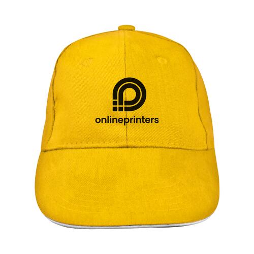 Gelbe Baseballcap aus Stoff mit sechs Segmenten.