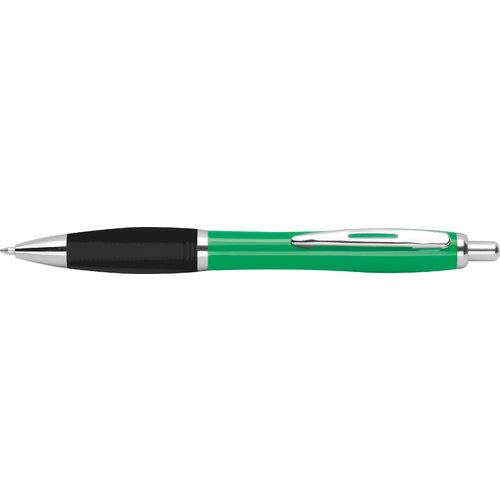 Grner ABS-Kugelschreiber mit Clip und Druckknopf.