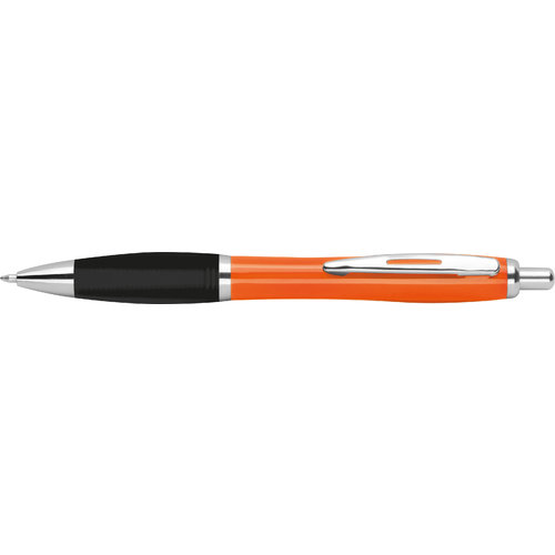 Oranger ABS-Kugelschreiber mit Clip und Druckmechanismus.
