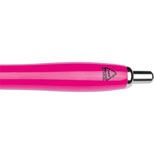 Pinkfarbener Kugelschreiber aus recyceltem ABS-Kunststoff mit Clip.