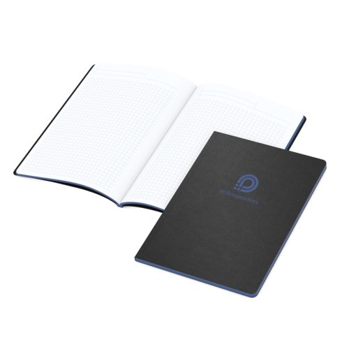 Dunkles Notizbuch mit Softcover und Punktraster.
