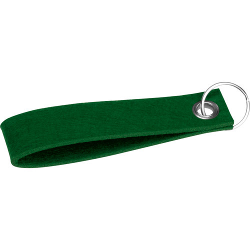 Grner Filz-Schlsselanhnger mit Metallring.