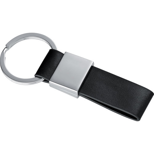 Schwarzer Leder-Schlsselanhnger mit Metallring.