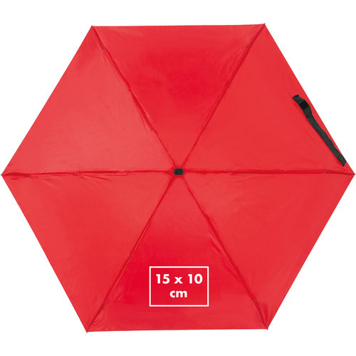 Roter Mini-Regenschirm mit manuellem ffnungsmechanismus.