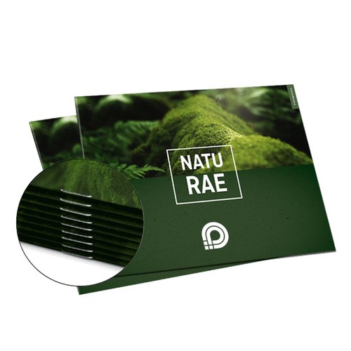 Papier-Broschre mit Rckenstichheftung im Querformat.