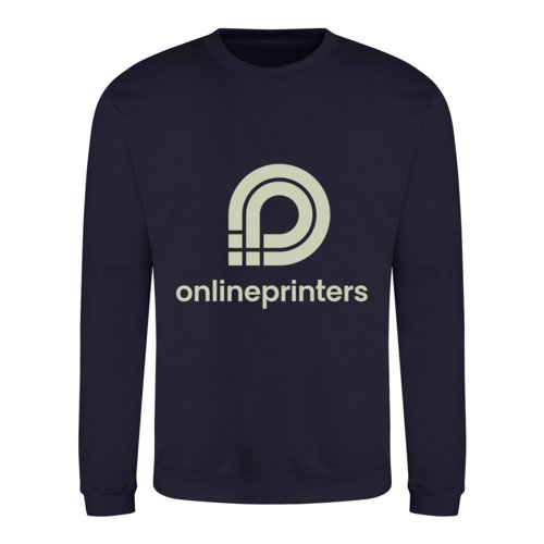 Marineblaues Baumwoll-Polyester-Sweatshirt, Unisex-Passform, mit Rundhalsausschnitt.
