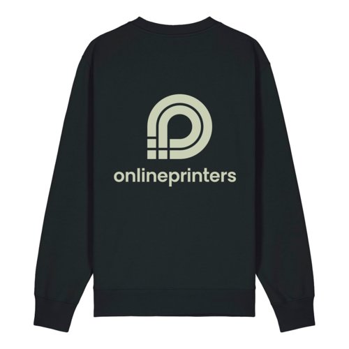 Schwarzes Unisex-Sweatshirt aus Bio-Baumwolle mit Rundhalsausschnitt.