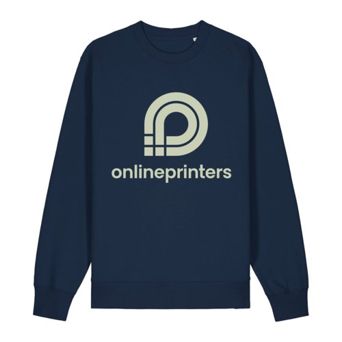 Marineblauer Unisex-Pullover aus Bio-Baumwolle mit Rundhalsausschnitt.