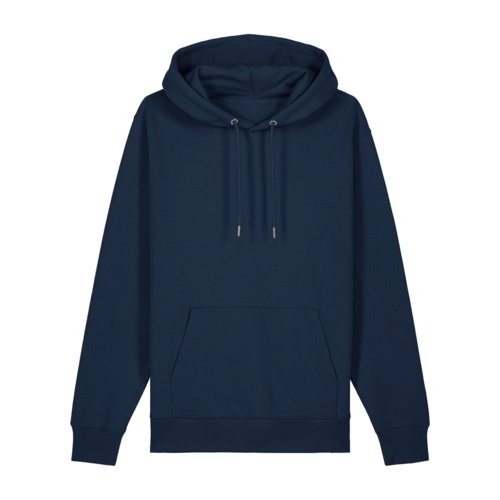 Marineblauer Baumwoll-Hoodie mit Kapuze und Kngurutasche.