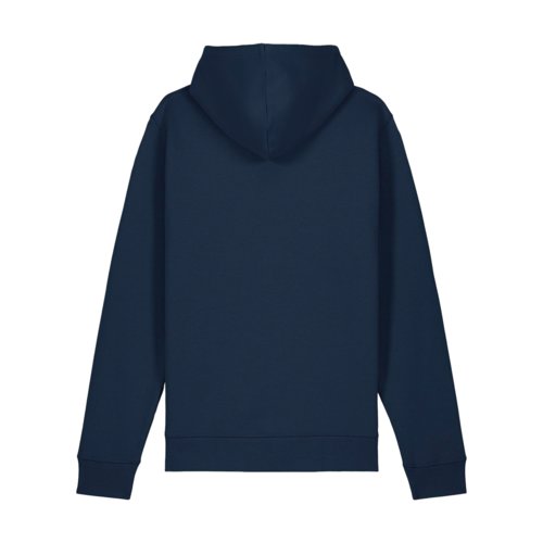 Marineblauer Baumwoll-Polyester-Hoodie mit Kapuze und Kngurutasche.