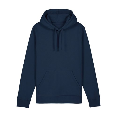 Navy-blauer Hoodie aus Baumwollmischgewebe mit Kapuze und Kngurutasche.
