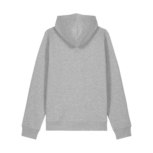 Grau melierter Hoodie aus Baumwollmischung mit Kapuze und Kordelzug.