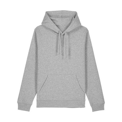Grau melierter Hoodie aus Baumwollmischgewebe mit Kapuze und Kngurutasche.
