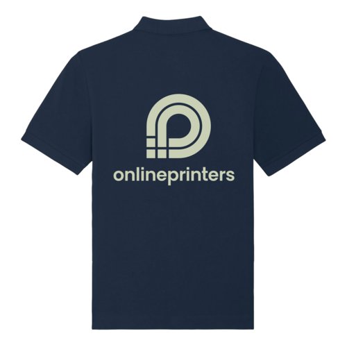 Marineblaues Polo-Shirt aus Bio-Baumwolle im Unisex-Schnitt.