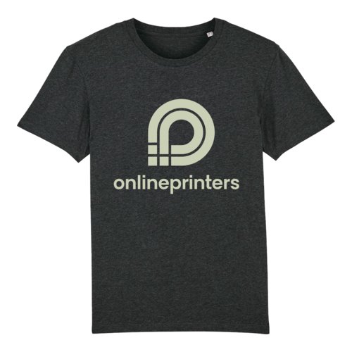 Dunkelgrau meliertes Baumwoll-T-Shirt mit kurzen rmeln.