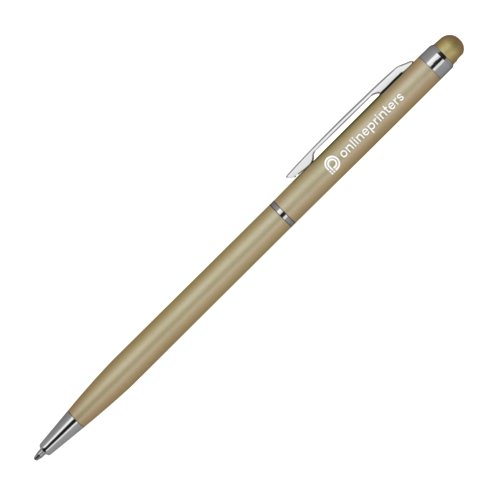 Goldener Metall-Kugelschreiber mit Clip und Touchpen-Funktion.