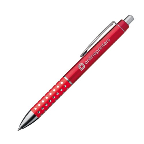 Roter Kugelschreiber aus Metall mit Clip und Druckknopf.