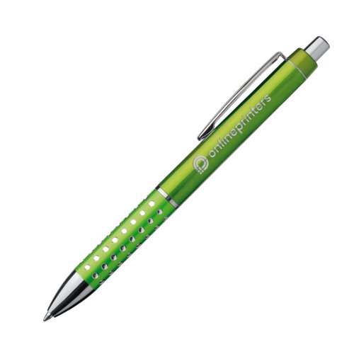 Apfelgrner Kugelschreiber aus Metall mit Clip und Druckknopf.