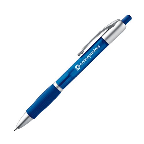 Blauer Kugelschreiber mit Clip und Druckmechanismus.