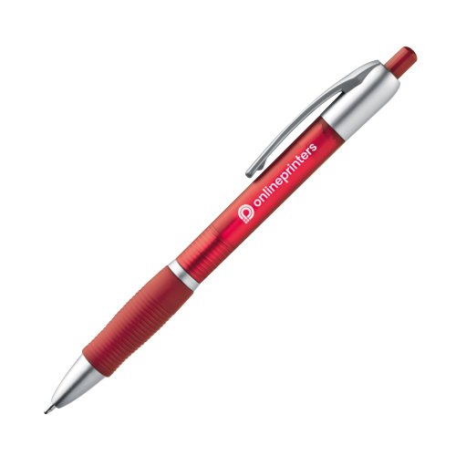 Roter Kugelschreiber mit Clip und Druckmechanismus.