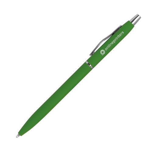 Grner Metall-Kugelschreiber mit Clip und Druckmechanismus.